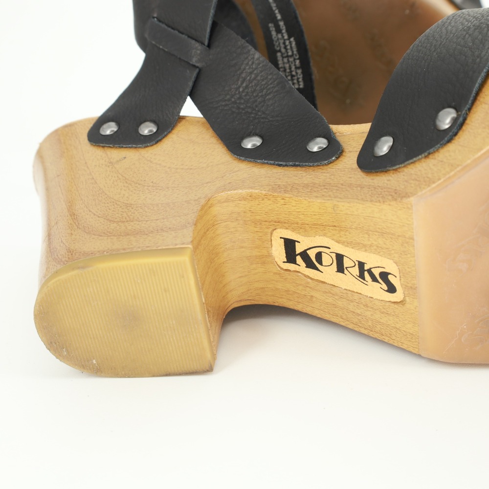 Korks Bagley Leather Wood Block Heel Platform Clog Sandals Size 9 - Picture 10 of 11
